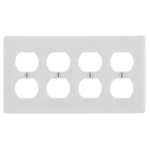 HUBBELL WIRING DEVICE-KELLEMS NP84W Wallplate, Nylon, 4-Gang, 4 Duplex, White | BD4CQA