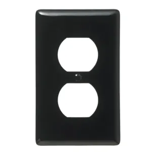 HUBBELL WIRING DEVICE-KELLEMS NPJ8BK Wallplate, Nylon, Mid-Sized, 1-Gang, 1 Duplex, Black | BC8DTX