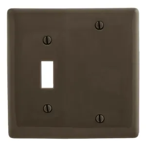 HUBBELL WIRING DEVICE-KELLEMS NP113 Wallplate, Nylon, 2-Gang, 1 Toggle 1 Blank, Brown | BD2DCN