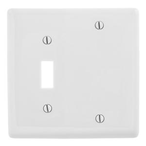 HUBBELL WIRING DEVICE-KELLEMS NP113W Wallplate, Nylon, 2-Gang, 1 Toggle, 1 Blank, White | BC9LCP