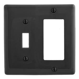 HUBBELL WIRING DEVICE-KELLEMS NP126BK Wallplate, Nylon, 2-Gang, 1 Toggle, 1 Decorator, Black | BD2YHN