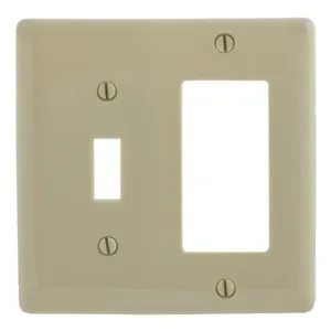 HUBBELL WIRING DEVICE-KELLEMS NPJ126I Wallplate, Nylon, Mid-Sized, 2-Gang, 1 Toggle, 1 Decorator, Brown | AB2GTT 1LYC2