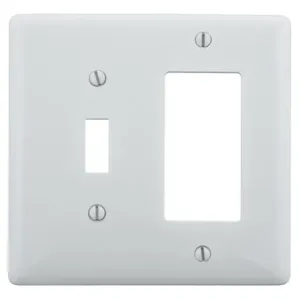 HUBBELL WIRING DEVICE-KELLEMS NPJ126W Wallplate, Nylon, Mid-Sized, 2-Gang, 1 Toggle, 1 Decorator, Light Almond | AB2GTU 1LYC3