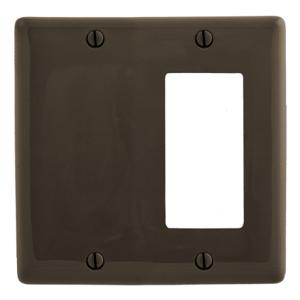 HUBBELL WIRING DEVICE-KELLEMS NP1326 Wallplate, Nylon, 2-Gang, 1 Decorator, 1 Blank, Brown | BC8RKH