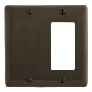 HUBBELL WIRING DEVICE-KELLEMS NPJ1326 Wallplate, Nylon, Mid-Sized, 2-Gang, 1 Decorator, 1 Blank, Brown | BC8MCF