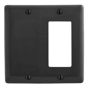 HUBBELL WIRING DEVICE-KELLEMS NPJ1326BK Wallplate, Nylon, Mid-Sized, 2-Gang, 1 Decorator, 1 Blank, Black | BC7YMV