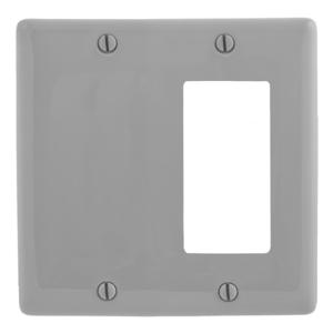 HUBBELL WIRING DEVICE-KELLEMS NPJ1326GY Wallplate, Nylon, Mid-Sized, 2-Gang, 1 Decorator, 1 Blank, Gray | BC8UJH
