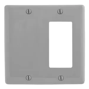 HUBBELL WIRING DEVICE-KELLEMS NPJ1326GY Wallplate, Nylon, Mid-Sized, 2-Gang, 1 Decorator, 1 Blank, Gray | BC8UJH