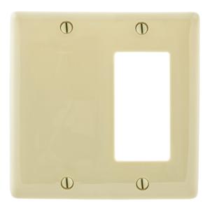 HUBBELL WIRING DEVICE-KELLEMS NP1326I Wallplate, Nylon, 2-Gang, 1 Decorator, 1 Blank, Ivory | BC9RWL