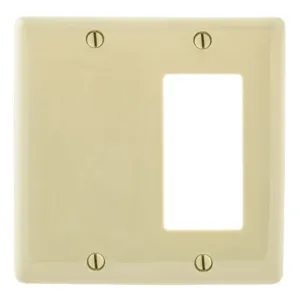 HUBBELL WIRING DEVICE-KELLEMS NP1326I Wallplate, Nylon, 2-Gang, 1 Decorator, 1 Blank, Ivory | BC9RWL