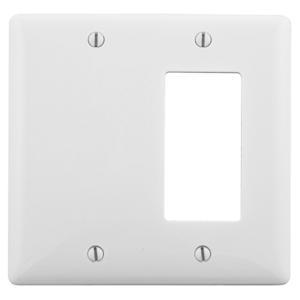 HUBBELL WIRING DEVICE-KELLEMS NP1326W Wallplate, Nylon, 2-Gang, 1 Decorator, 1 Blank, White | BD2AVB