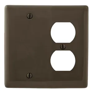 HUBBELL WIRING DEVICE-KELLEMS NPJ138 Wallplate, Nylon, Mid-Sized, 2-Gang, 1 Duplex, 1 Blank, Brown | BC8EKH