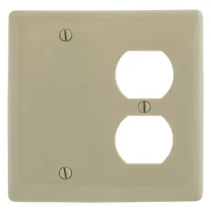 HUBBELL WIRING DEVICE-KELLEMS NP138I Wallplate, Nylon, 2-Gang, 1 Duplex, 1 Blank, Ivory | BC9JAD