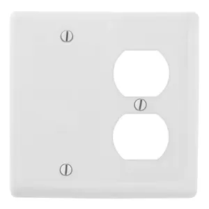 HUBBELL WIRING DEVICE-KELLEMS NPJ138W Wallplate, Nylon, Mid-Sized, 2-Gang, 1 Duplex, 1 Blank, Ivory | BC7UHM