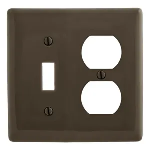 HUBBELL WIRING DEVICE-KELLEMS NPJ18 Wallplate, Nylon, Mid-Sized, 2-Gang, 1 Duplex, 1 Toggle, Brown | BD2JJJ