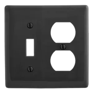 HUBBELL WIRING DEVICE-KELLEMS NP18BK Wallplate, Nylon, 2-Gang, 1 Duplex, 1 Toggle, Black | BD4NTB