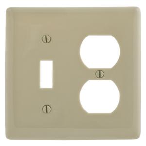 HUBBELL WIRING DEVICE-KELLEMS NPJ18I Wallplate, Nylon, Mid-Sized, 2-Gang, 1 Duplex, 1 Decorator, White | BC9EZP