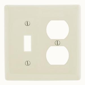 HUBBELL WIRING DEVICE-KELLEMS NP18LA Wallplate, Nylon, 2-Gang, 1 Duplex, 1 Toggle, Light Almond | BC9VJD