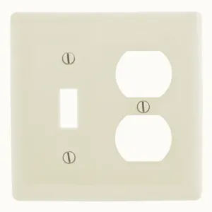 HUBBELL WIRING DEVICE-KELLEMS NPJ18LA Wallplate, Nylon, Mid-Sized, 2-Gang, 1 Duplex, 1 Toggle, Ivory | BC8JVY