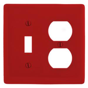 HUBBELL WIRING DEVICE-KELLEMS NPJ18R Wallplate, Nylon, Mid-Sized, 2-Gang, 1 Duplex, 1 Toggle, Red | BC8ZBQ
