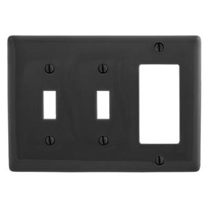 HUBBELL WIRING DEVICE-KELLEMS NPJ226BK Wallplate, Nylon, Mid-Sized, 3-Gang, 2 Toggle, 1 Decorator, Black | BD2WTE