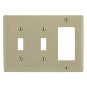 HUBBELL WIRING DEVICE-KELLEMS NPJ226I Wallplate, Nylon, Mid-Sized, 3-Gang, 2 Toggle, 1 Decorator, Ivory | AB2GTZ 1LYC8