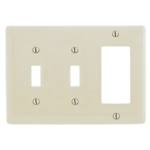 HUBBELL WIRING DEVICE-KELLEMS NPJ226LA Wallplate, Nylon, Mid-Sized, 3-Gang, 2 Toggle, 1 Decorator, Light Almond | BC8DHP