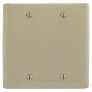 HUBBELL WIRING DEVICE-KELLEMS NPJ23I Wall Plate, Wallplate, Nylon, Mid-Sized, 2-Gang, Two Blank, Box Mount, Ivory | BC8QEF