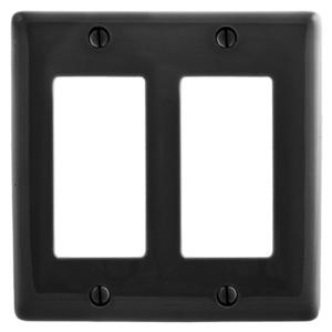 HUBBELL WIRING DEVICE-KELLEMS NP262BK Wallplate, Nylon, 2-Gang, 2 Decorator, Black | BD2GWV