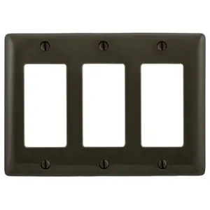 HUBBELL WIRING DEVICE-KELLEMS NPJ263 Wallplate, Nylon, Mid-Sized, 3-Gang, 3 Decorator, Brown | BC8XBD