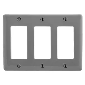 HUBBELL WIRING DEVICE-KELLEMS NPJ263GY Wallplate, Nylon, Mid-Sized, 3-Gang, 3 Decorator, Gray | BC7UZZ