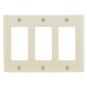 HUBBELL WIRING DEVICE-KELLEMS NPJ263LA Wallplate, Nylon, Mid-Sized, 3-Gang, 3 Decorator, Light Almond | BD2CLA