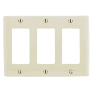 HUBBELL WIRING DEVICE-KELLEMS NP263LA Wallplate, Nylon, 3-Gang, 3 Decorator, Light Almond | BD4HXT