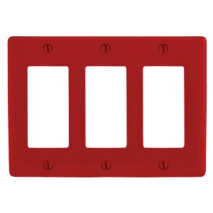 HUBBELL WIRING DEVICE-KELLEMS NP263R Wallplate, Nylon, 3-Gang, 3 Decorator, Red | AC3ZLL 2XVD5