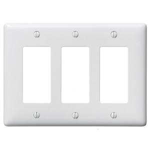 HUBBELL WIRING DEVICE-KELLEMS NPJ263W Wallplate, Nylon, Mid-Sized, 3-Gang, 3 Decorator, White | BC8DHQ