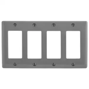 HUBBELL WIRING DEVICE-KELLEMS NPJ264GY Wallplate, Nylon, Mid-Sized, 2-Gang, 2 Decorator, Gray | BC8RDL