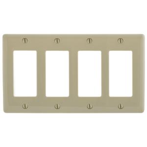 HUBBELL WIRING DEVICE-KELLEMS NP264I Wallplate, Nylon, 4-Gang, 4 Decorator, Ivory | AC3ZLJ 2XVD3