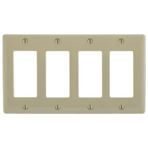 HUBBELL WIRING DEVICE-KELLEMS NP264I Wallplate, Nylon, 4-Gang, 4 Decorator, Ivory | AC3ZLJ 2XVD3