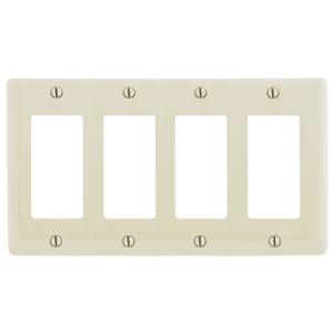 HUBBELL WIRING DEVICE-KELLEMS NP264LA Wallplate, Nylon, 4-Gang, 4 Decorator, Light Almond | BD4PWB