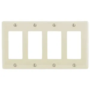 HUBBELL WIRING DEVICE-KELLEMS NPJ264LA Wallplate, Nylon, Mid-Sized, 4-Gang, 4 Decorator, Light Almond | BD2KDC