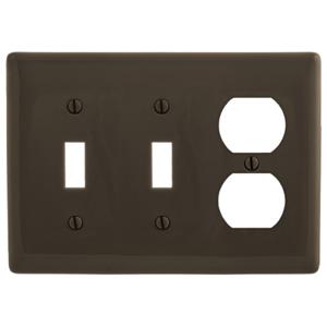 HUBBELL WIRING DEVICE-KELLEMS NP28 Wallplate, Nylon, 3-Gang, 2 Toggle, 1 Duplex, Brown | BC8WPC