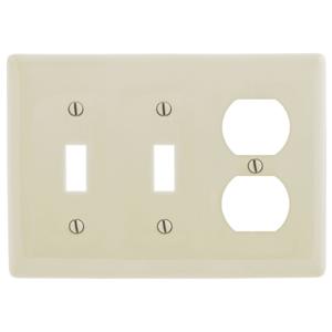 HUBBELL WIRING DEVICE-KELLEMS NP28LA Wallplate, Nylon, 3-Gang, 2 Toggle, 1 Duplex, Light Almond | BD3AZD