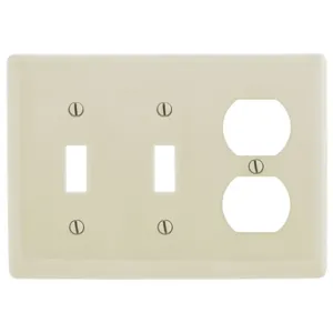 HUBBELL WIRING DEVICE-KELLEMS NPJ28LA Wallplate, Nylon, Mid-Sized, 3-Gang, 2 Toggle, 1 Duplex, Light Almond | BC9FZQ