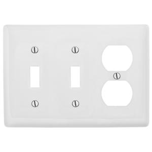 HUBBELL WIRING DEVICE-KELLEMS NPJ28W Wallplate, Nylon, Mid-Sized, 3-Gang, 2 Toggle, 1 Duplex, White | BC7ZMY