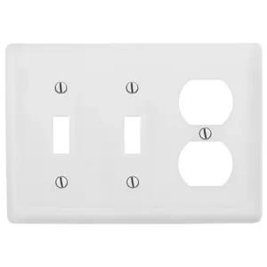 HUBBELL WIRING DEVICE-KELLEMS NPJ28W Wallplate, Nylon, Mid-Sized, 3-Gang, 2 Toggle, 1 Duplex, White | BC7ZMY