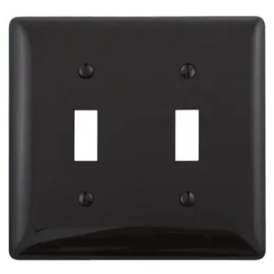 HUBBELL WIRING DEVICE-KELLEMS NPJ2BK Wallplate, Nylon, Mid-Sized, 2-Gang, 2 Toggle, Black | BC7URX