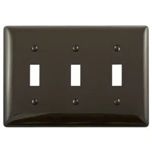 HUBBELL WIRING DEVICE-KELLEMS NPJ3 Wallplate, Nylon, Mid-Sized, 3-Gang, 3 Toggle, Brown | BC7YHP