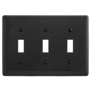 HUBBELL WIRING DEVICE-KELLEMS NPJ3BK Wallplate, Nylon, Mid-Sized, 3-Gang, 3 Toggle, Black | BC9DCD