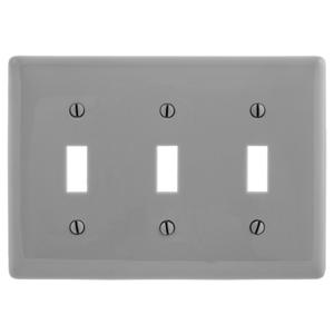 HUBBELL WIRING DEVICE-KELLEMS NPJ3GY Wallplate, Mid-Sized, Nylon, 3-Gang, 3 Toggle, Gray | BC8LUX