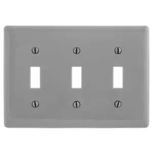 HUBBELL WIRING DEVICE-KELLEMS NPJ3GY Wallplate, Mid-Sized, Nylon, 3-Gang, 3 Toggle, Gray | BC8LUX